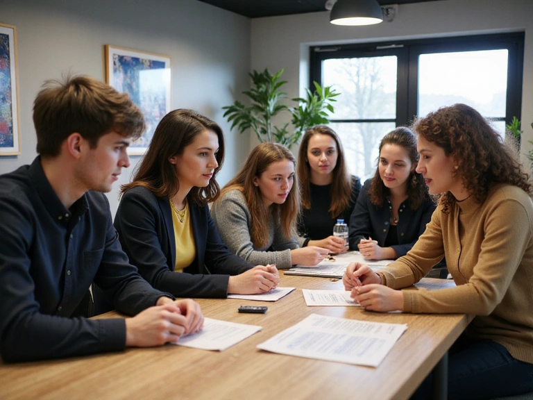 Étudiants discutant avec un conseiller en formation
